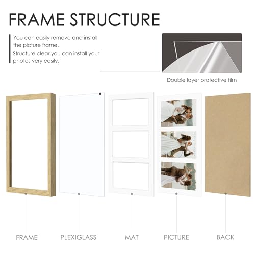 Image of DUENPY 8x14 Collage Picture Frame, Made of Natural Solid Wooden Picture Frames, Displays 3 Picture Frames 4x6, or 8x14 (Without Mat) Wall Decor, Wall Hanging, or Tabletop, Solid Color.