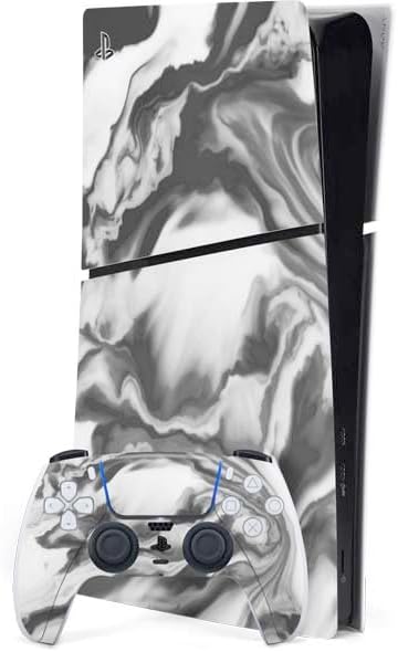 Skinit Decal Gaming Skin Compatible with PS5 Slim Digital Edition Bundle - Marbleized Grey Design