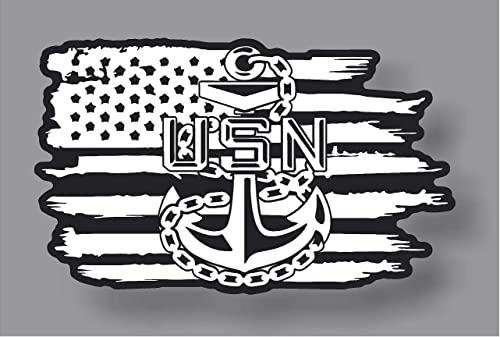 Image of Navy USN Veteran Sailor Anchor American Flag Weathered Vinyl Sticker Decal (7 inchx12 inch)