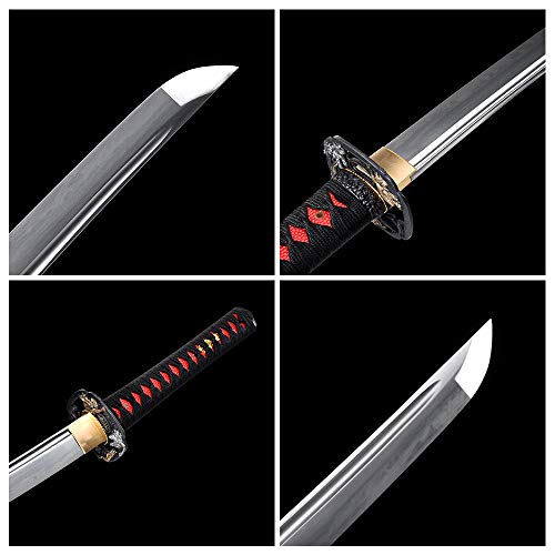 fengze Handmade Samurai Sword, 40 Inch Damascus Steel Ultra Sharp Fully Hand Forged Katana Sword for Real Battle, Full Tang, Clay Tempered (Specter)