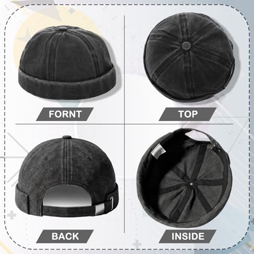 Image of SATINIOR 2 Pieces Brimless Hats for Men Adjustable Docker Cap Casual No Brim Hat Rolled Cuff Sailor Skullcap