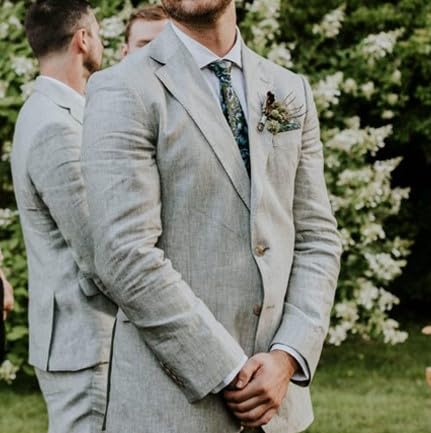 Mens Suit Slim Fit,2 Piece Suits for Men Linen Wedding Jacket Blazer and Pants for Beach Wedding4