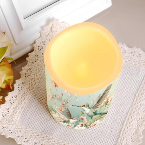 Image of Green Hummingbird Plastic Flameless Candles with Remote Control and Timer LED Flickering Battery Operated Color Changing Electric Pillar Candles for Table Weddings Gifts Home Decoration