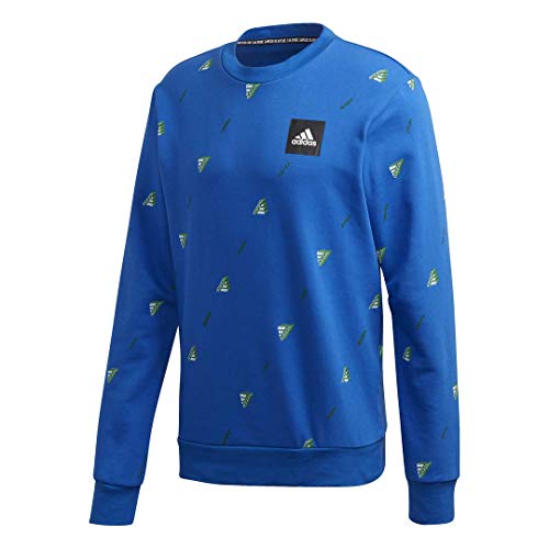 adidas Men's Must Haves Enhanced Crew Graphic Blue Large