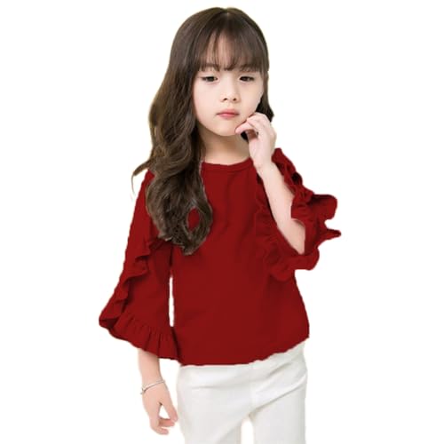Image of Colorful Childhood Little Girls Ruffle Bat T Shirt Autumn Princess Girl Blouses Spring Tops