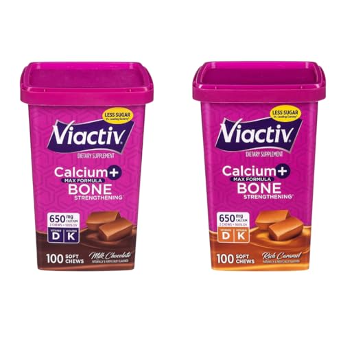Vi-Activ Max Formula Calcium + Vitamin D3 Supplement for Bone Health Rich Caramel and Milk Chocolate 100 Soft Chews Each (Total 200 Chews)