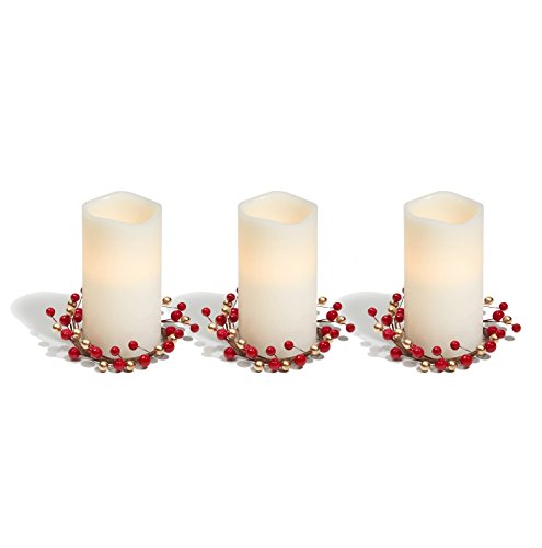 Candle Rings For Pillars - Fits 3 Inch Candles, Set Of 3, Red Berry Mini Wreath For Centerpiece, Gold Accents, Candle Holder For Valentine Candles, Valentine Decor Or Winter Wedding Decor #TOP1