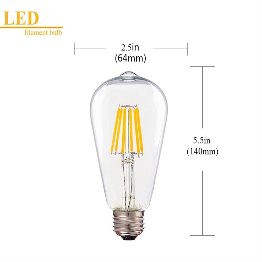 Jiaxu Lighting 20 unids/Lote ST64 AC220V/110V Bombilla de filamento LED E27 Retro Edison Bombilla LED Regulable 4W/6W/12W/16W Fuente de luz cálida Bombillas para el hogar (Color : 2200K - Warm Yellow