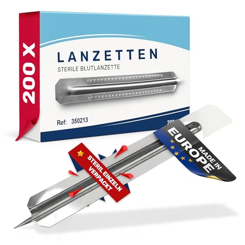 Sterile lanzetten stechhilfe 200 Stück – blutlanzetten einzeln verpackt - lanzetten blutzucker, milien entferner & milienmesser, pickel nadel, lanzette | hygienisch & sicher