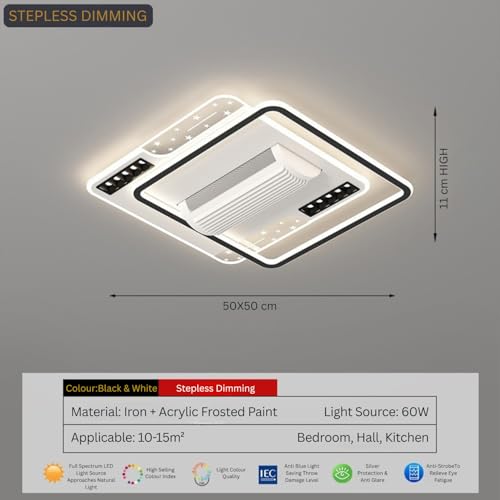 Image of Decorative Ceiling Fan with Light, Square Bladeless Ceiling Fan with 3-Color Dimmable Led Light with Remote,APP & Voice Control, Fancy Fans with Lights, Ideal for Bedroom & Living Room