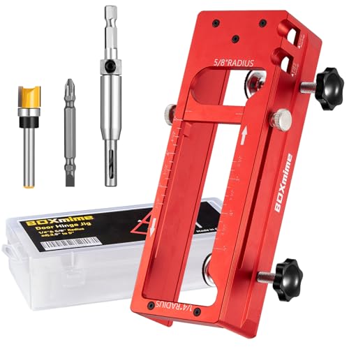 BOXmime Door Hinge Jig, Aluminum Alloy Door Hinge Template for 1-3/4'' Door, Fits Hinge Length from 2.5”-5”and Corner Types of Square, 1/4” Radius, 5/8'' Radius. Easily Tool for Door Installation
