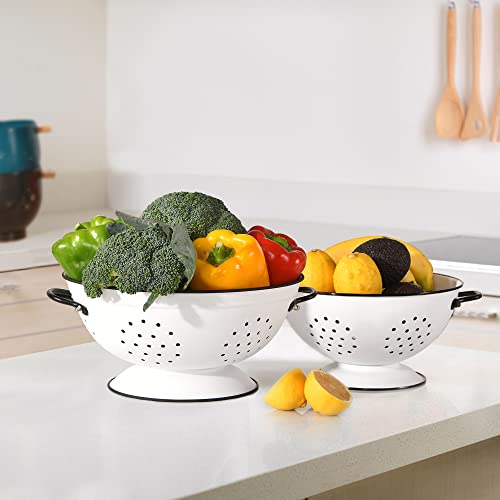 Metal Colander Set Of 2, Strainer Basket With Handles Perfect For Spaghetti, Pasta, Berry, Vegetable, Fruit, Solid Base Powder Coated Self-Draining Kitchen Colander Bowel, 3.5 & 5 Qt,Mattewhite #TOP5