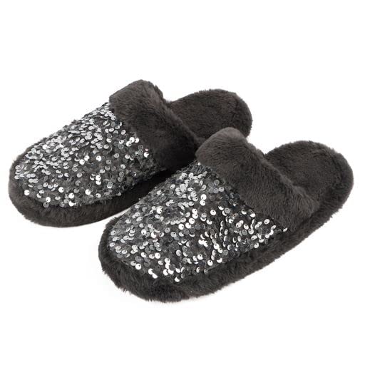 Snoozies Glam Slides Womens Slippers, Cute Slippers with Sequin Upper, Sequin Slipper Scuffs, Ladies Gifts