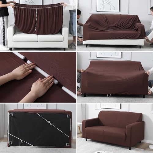 Image of Gurnoor Universal Triple Seater Sofa Cover Big Elasticity Cover for Couch 140 GSM Sofa Slipcover (Plain Brown, 185-230cm)