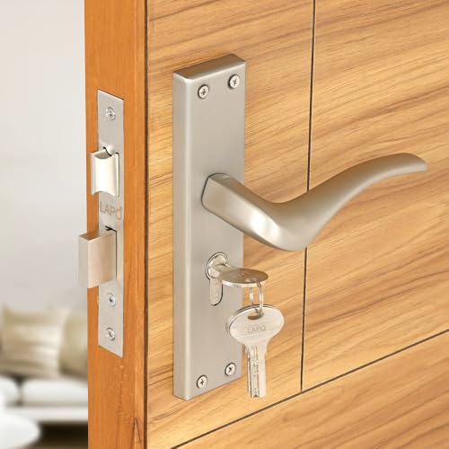 Image of LAPO Mortise Door Lock for Home Main Door & Bedroom with Handle | 3 Brass Keys | Heavy-Duty 60mm Cylinder | 45x45mm Body | Left-Right Fit 30-50mm Door Home Office Hotel | Matt Finish | CY-101