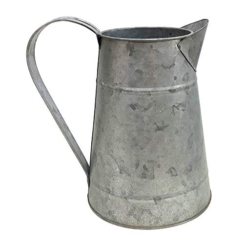 Philpety Shabby Chic Silver Watering Can Galvanized Finish Metal Vase Country Rustic Pitcher Primitive Jug Decorative Flower Holder, 7.1" H(Large) #TOP1