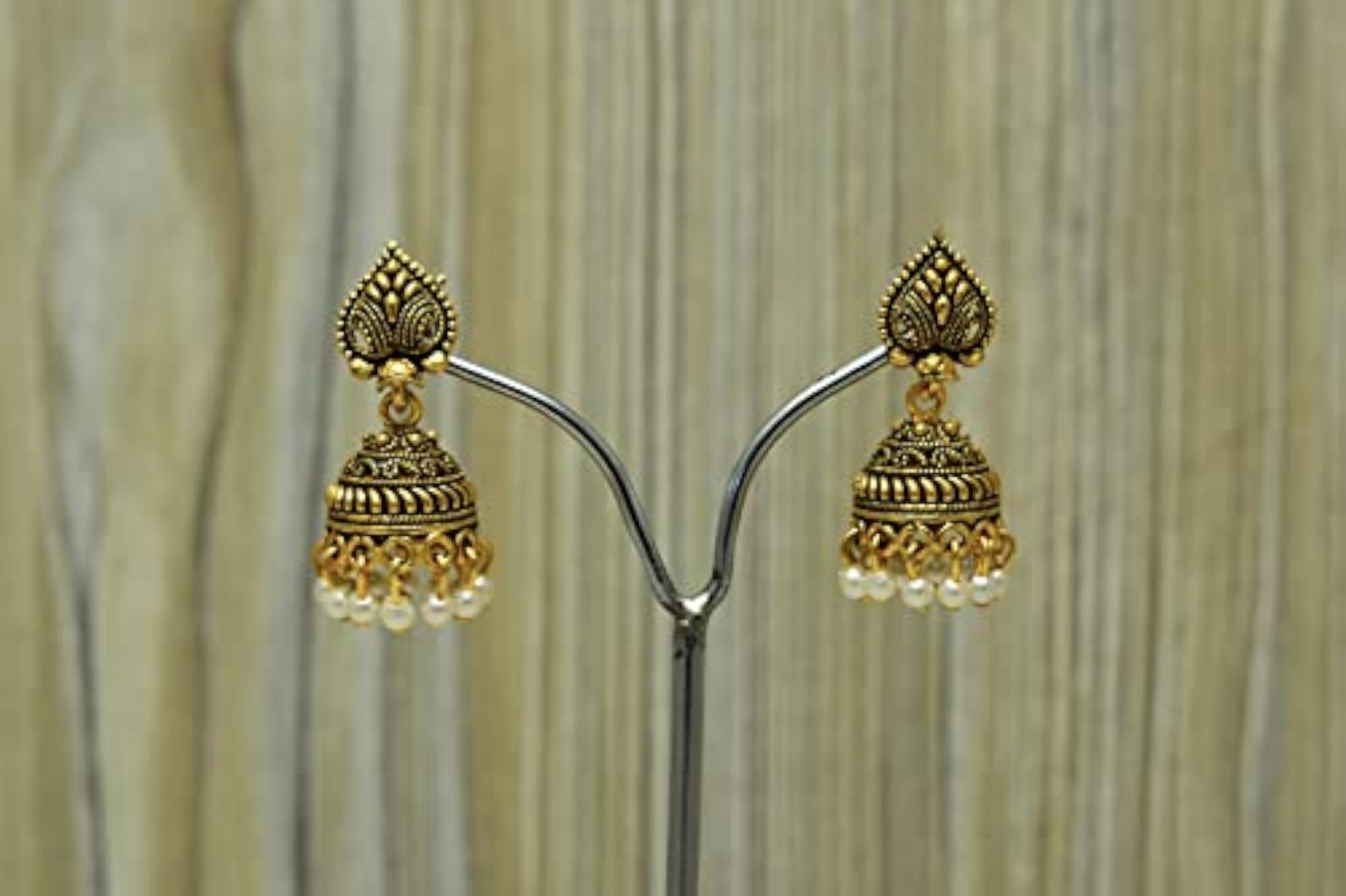 Oxidized German Silver Plated Pan Shape Drop Earrings, Antique Style