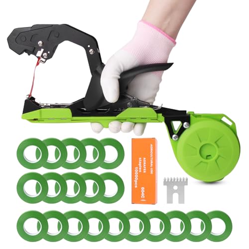 Cekegon Plant Tying Machine 420g Tapener Tying Tool Plant Tying Tool with 10000pcs Staples 20 Rolls Tape (Green)