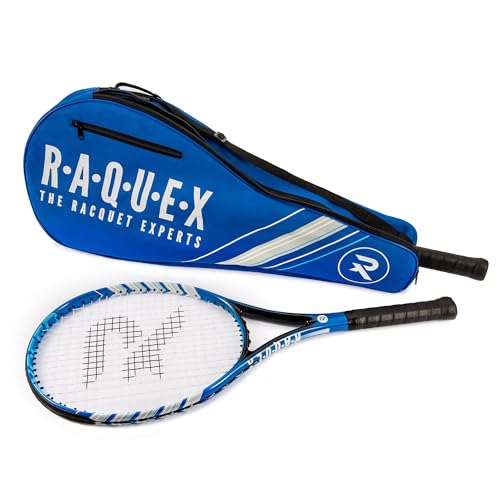 Raquex Borsa per racchette da tennis, blu o nera, custodia per racchette da tennis, borsa per racchette da squash e badminton per due racchette e accessori con tracolla (Blu)