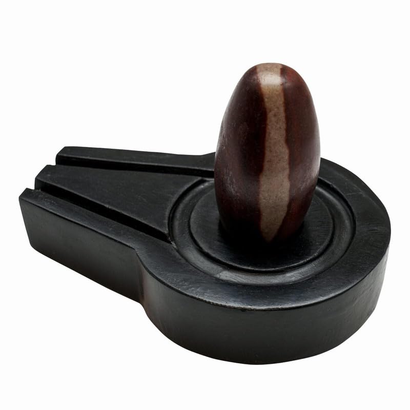 Image of PANDIT NM SHRIMALI Narmadeshwar Shivling with Jaldhari Stand for Shiv Pooja Energized Natural Narmada Stone with Jaldhara (Jaldhari: 5 inch, Narmadeshwara: 4 inch, Multicolour), Lord Shiva