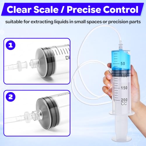 Image of 200ml Luer Lock Syringe with 39 Inch Plastic Tube and Luer Connections | 2 Pcs 39 inch Long Tubing and Luer Connections Tips for Measuring or Refilling Liquid, Ink, Oil, Feeding Pets, Watering Plant