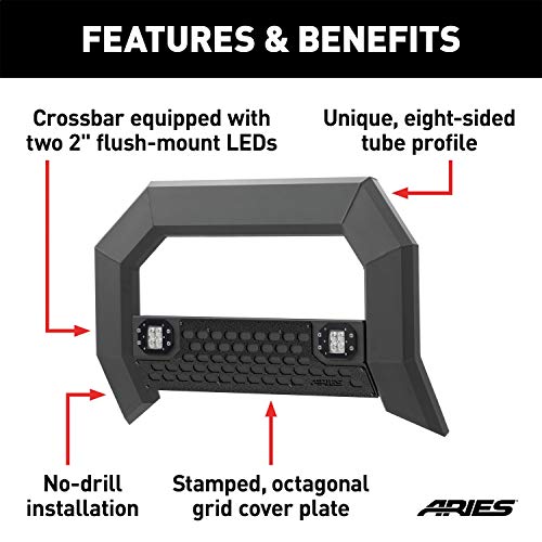 Image of ARIES 2165102 AdvantEDGE Black Aluminum Truck Bull Bar with Lights, Select Ram 1500