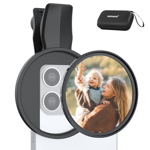 NEEWER 67mm Clip On Negro Difusión 1/4 Filtro Compatible con iPhone, Teléfono Cámara Lente Fotografía Accesorios Filtro Kit Compatible con iPhone 16 15 Pro MAX Plus 16e 14 13 Mini 12 11 X, FL-B24