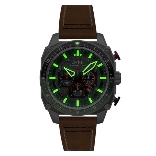 Image of AVI-8 Men's 43mm Hawker Hunter Atlas Dual Time Chronograph Watch with Leather Strap AV-4100