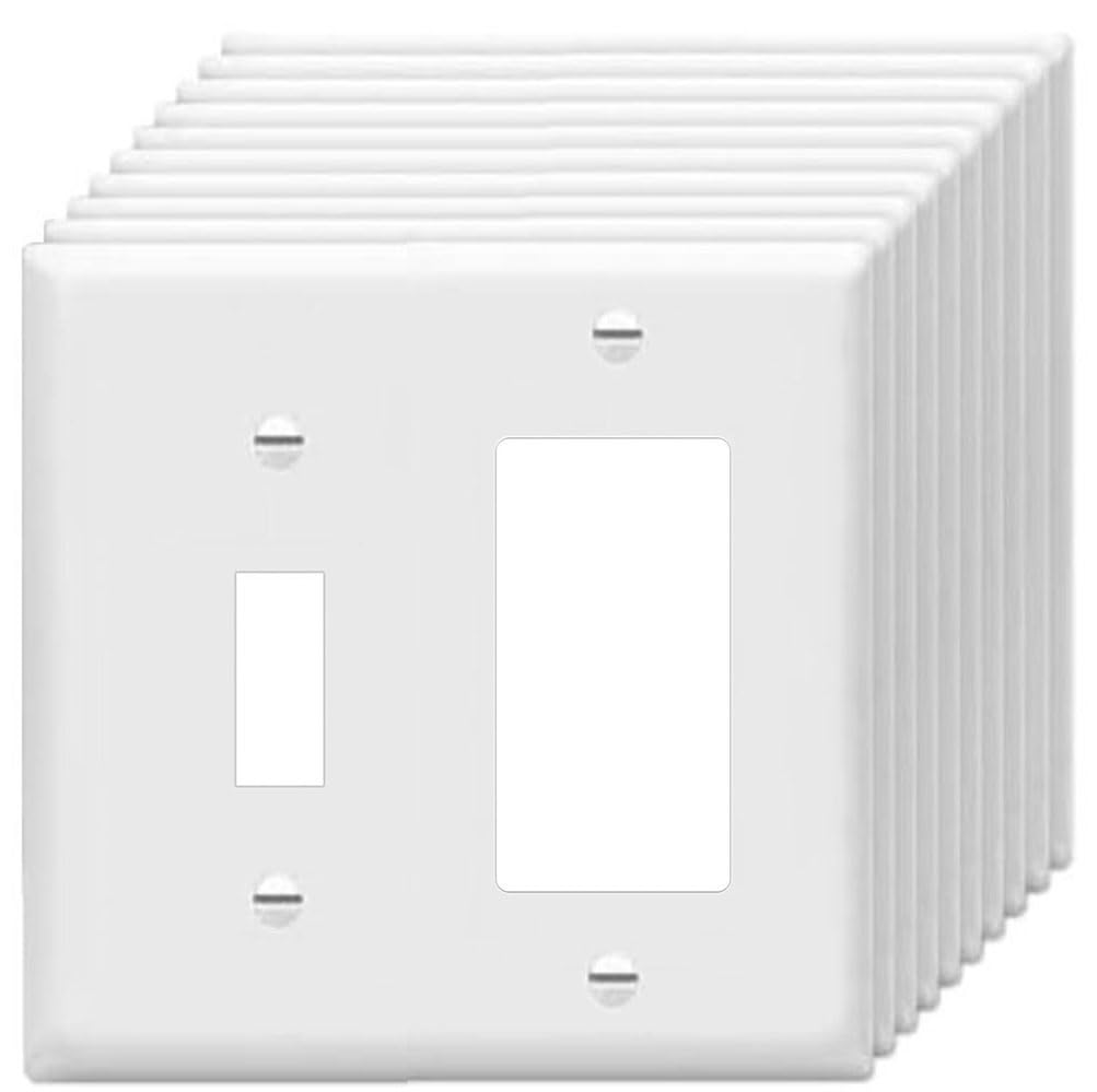 Decorator/Toggle Switch Wall Plates 2-Gang Switch Outlet Electrical Cover Plate Unbreakable Thermoplastic Faceplate for Light Receptacle Outlet Switch, White (10 Pack)