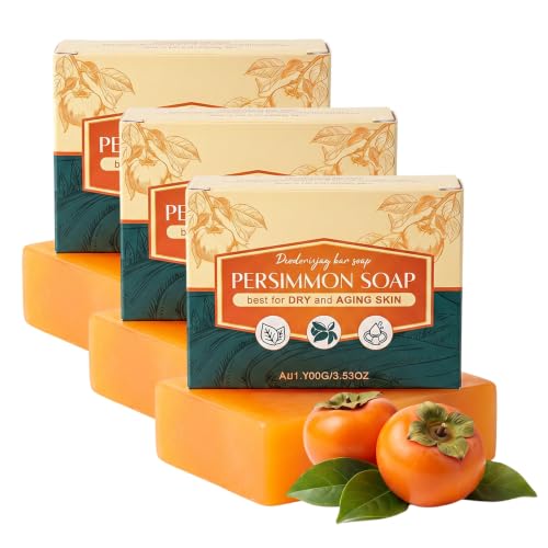 Image of Kruggo Deodorizing Persimmon Soap Bar, Citrus Scent Cleansing Bar for Adult Skin (3 pcs, A)