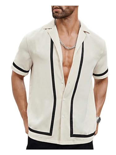 Verdusa Men's Contrast Binding Collar Shirts Casual Button Down Short Sleeve Top3