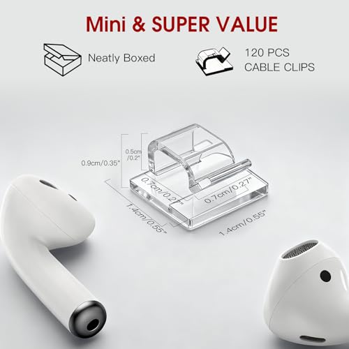 Image of Latoxcaa 120PCS Heavy-Duty Adhesive Cable Clips, Clear Traceless Cord Organizer & Wire Holders for Wall, Desk, Car, LED Strips and Outdoor Lights (Small)