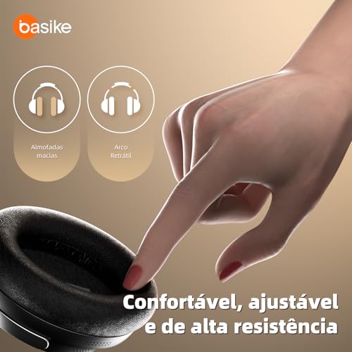 Basike Fone de Ouvido Bluetooth com Cancelamento de Ruído ANC, Áudio Hi-Fi, Bateria de Longa Duração