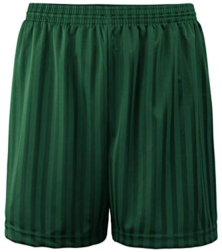 Kids Essentials Boys Girls PE Shorts School Games Gym Football Shadow Stripe Many Colours (Bottle Green, 9-10 Years)