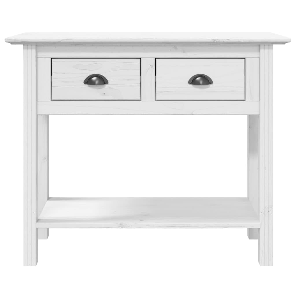Consola clásica de madera de pino maciza con 2 cajones y estante, mesa de pasillo rústica de estilo francés con asas de metal para sala de estar y pasillo