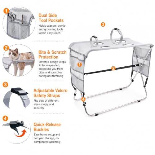 Pet Grooming Hammock for Small Dogs Cats Under 30 lbs, Stainless Steel Bracket, 30-Pound Weight Capacity, Foldable Dog Cat Grooming Table for Nail Trimming, Bathing & Care additional image 2