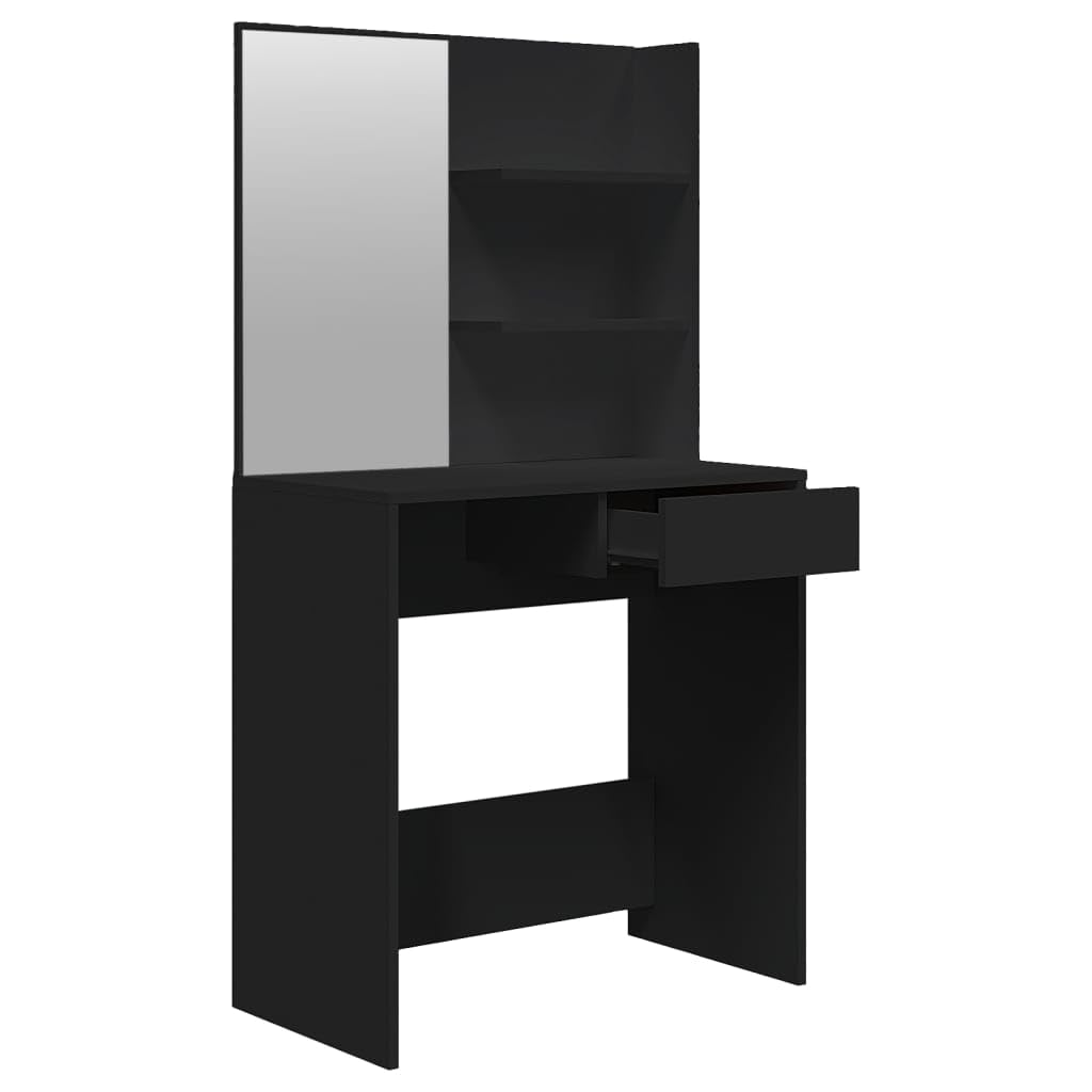 Mesa de tocador con espejo, amplio espacio de almacenaje, diseño moderno, negro, 74,5 x 40 x 141 cm, madera contrachapada, acrílico, para el cuidado personal diario