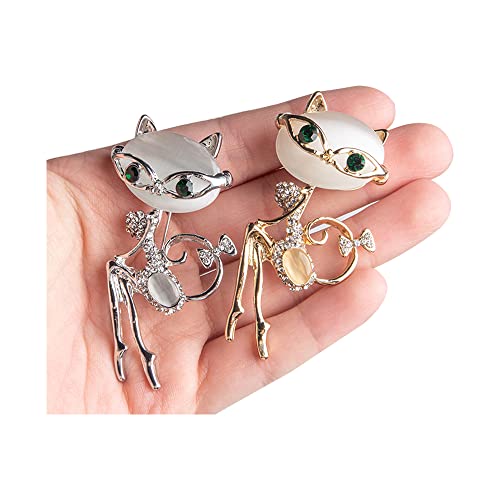 Image of Wixine 2Pcs Fashion Opal Rhinestone Wear Glasses Cat Brooches Cute Sexy Cat Pins and Brooches Wedding Accessories