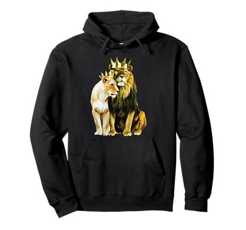King Lion Crown Queen Lioness Crown Pullover Hoodie