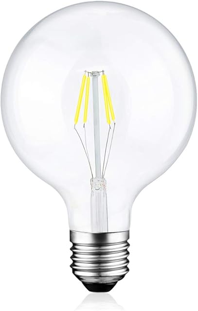 Bonlux G125 E27 LED Filament Large Globe Bulb,Dimmable Vintage Bulb Cold White 6000K, 4W E27 Edison Screw Filament LED Bulb Equivalent to 40W Incandescent/ Halogen, Retro Decorative Light(1-Pack)