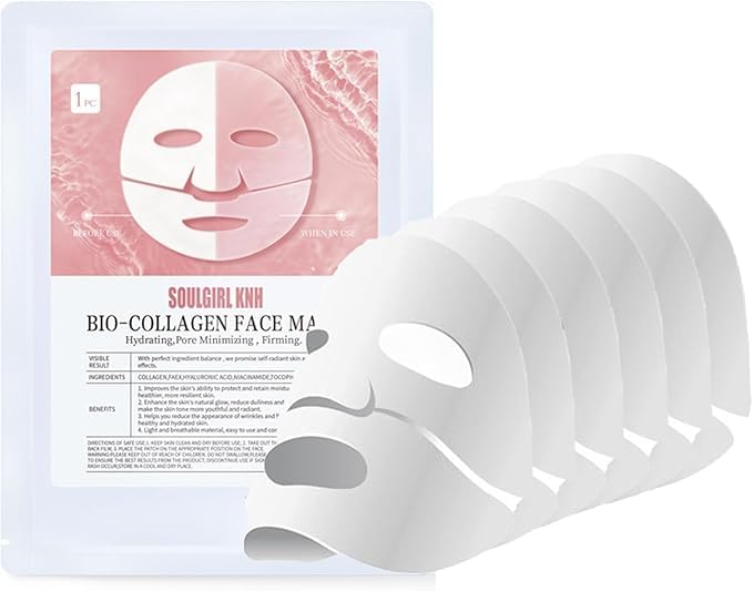 Face Mask Bio-Collagen Real Deep Mask, Hydrating Overnight Korean Hydrogel Mask, Pore Minimizing, Elasticity, firming, and moisturizing Facial Masks Hyaluronic Acid, Niacinamide, Vitamin E