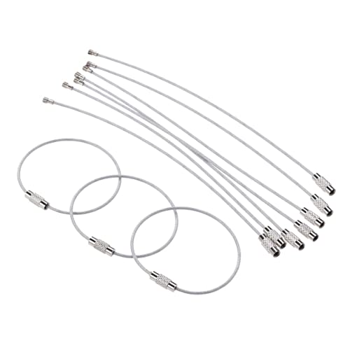 KOMBIUDA 10pcs Wire Keychains Cable Carabiner Cable Key Ring Wire Rope Key Chain The Wire Carabiner Key Ring Wire Keychain Cable Key Chains for Crafts Tag Keepers Ring Keychains Loop Silver