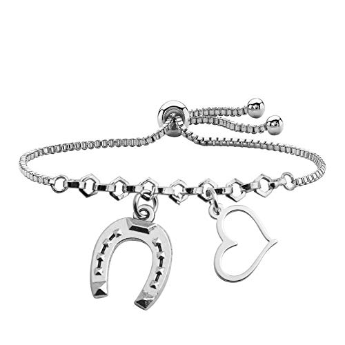 Bauna Lucky Horseshoe Bracelet Love Heart Pendant Good Luck Horseshoe Charm Adjustable Link Bracelet For Cowgirl Horse Lover Gifts Equestrian Riding Gift (Horseshoes Bracelt) #TOP4