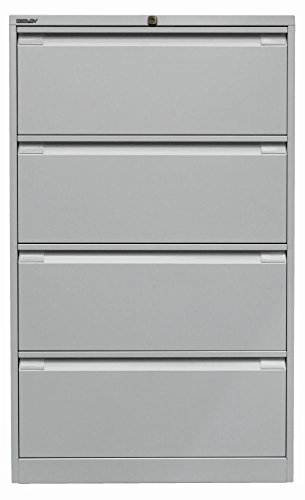 BISLEY Hängeregistraturschrank, doppelbahnig, DIN A4, 4 HR-Schubladen, Metall, 645 Lichtgrau, 62.2 x 80 x 132.1 cm