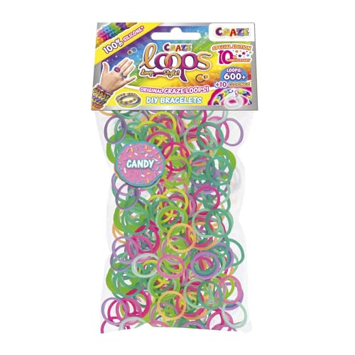 CRAZE loops BAG 600 - Recharge de 600 élastiques et 10 fermoirs - Mélange de couleurs - 100% silicone doux pour la peau