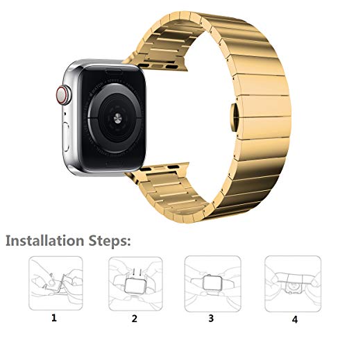 Image of baozai Compatible with Apple Watch Band, Upgraded Stainless Steel Link Bracelet iWatch Band with Butterfly Clasp for Apple Watch Series 5 /4 /3 /2 /1