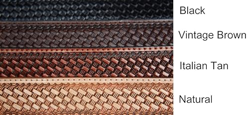 Tito's Custom Buckles JAYTON Hand-tooled Full-grain saddle leather lined Belt Western Basket Weave4