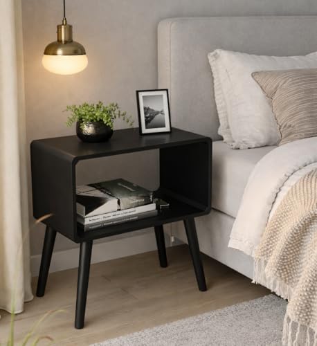 Image of Brown Art SHOPPEE Bookcase Nightstand, End Table,Bed Side Table for Small Spaces Magazine Stand with Storage Engineered Wood Wooden Bedside Table, Coffee Table, Living Room /Bedroom (Full Black)