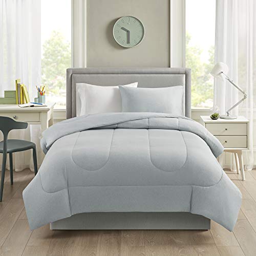 Image of Comfort Spaces Rolland Comforter Set-Casual Heathered Design, Ultra Soft Knit Cover All Season Down Alternative Cozy Bedding with Matching Shams, Twin /Twin XL(66 inchx90 inch), Cotton Jersey Grey 2 Piece