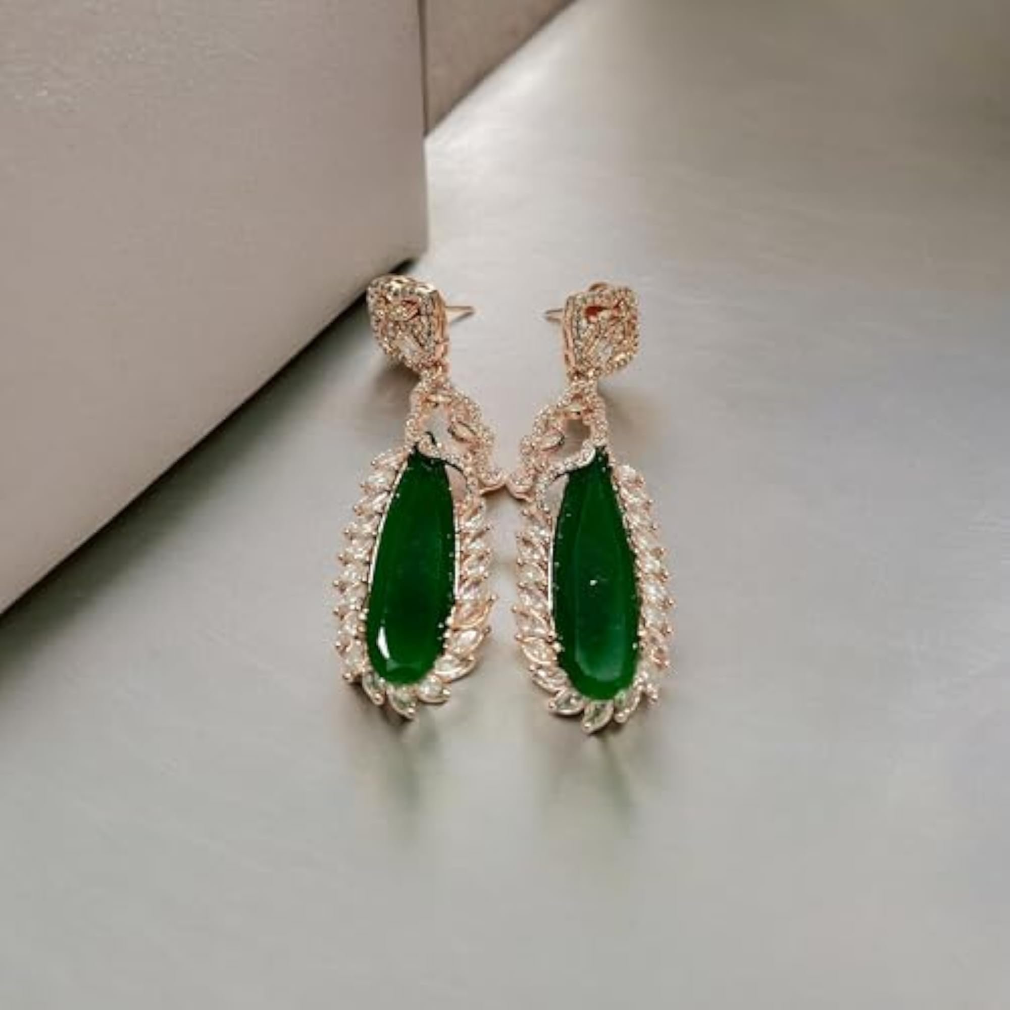 Women's Luxury Rose Gold Emerald Drop Earrings